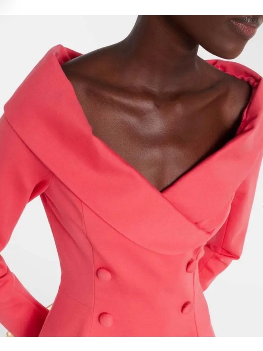 Dorothee Schumacher Off-Shoulder Coral Long-Sleeve Double-Breasted Midi Dress - Picture 2 of 16